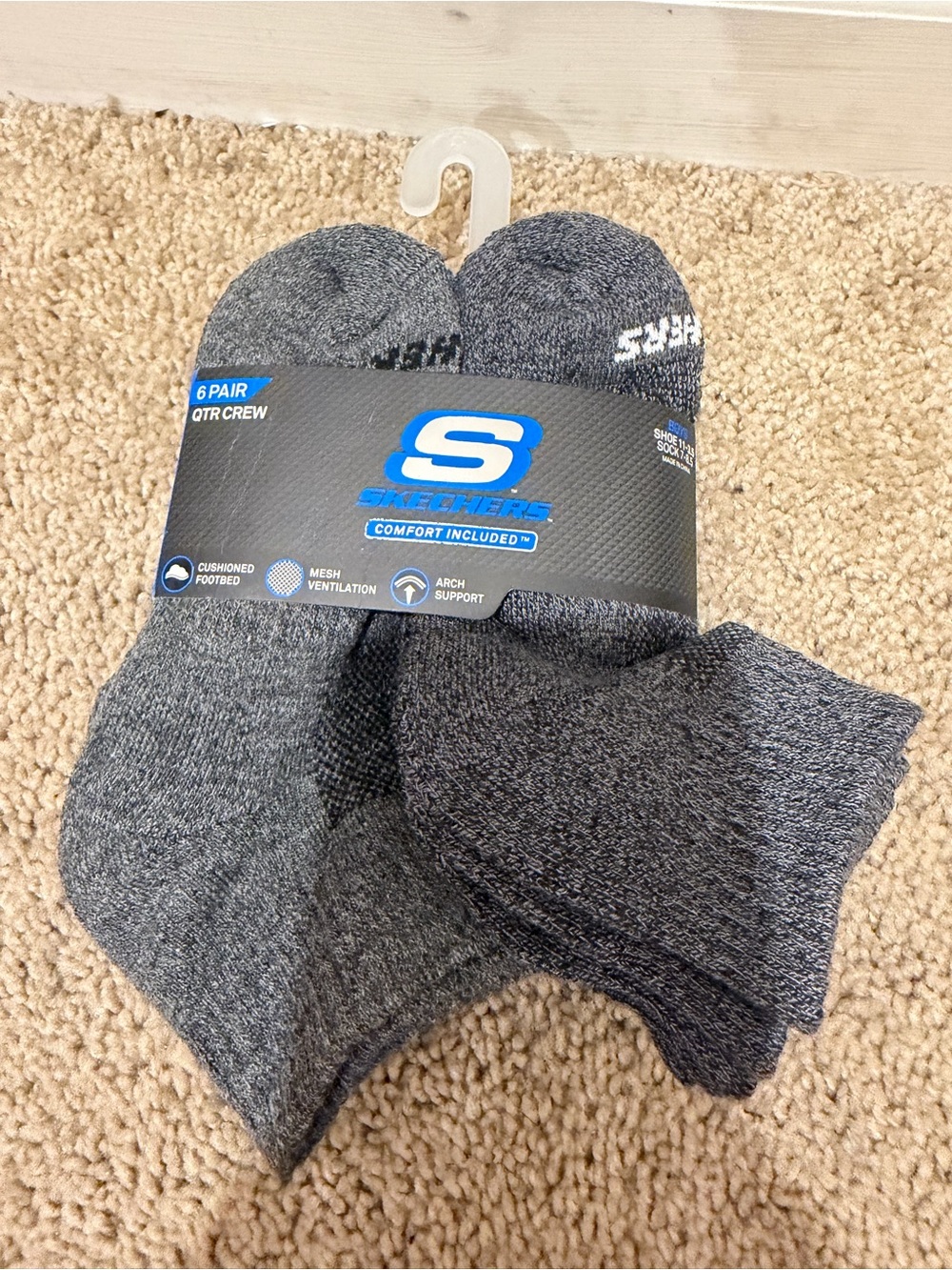 “New” Skechers Boys 6pairs Quarter Crew Socks size11-3.5